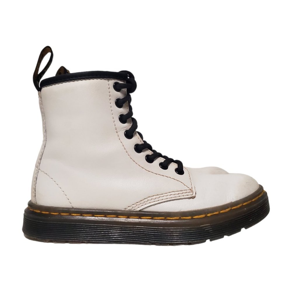 DR MARTENS Girls 12/29 Combat Boots White Leather Side Zip Airwair
